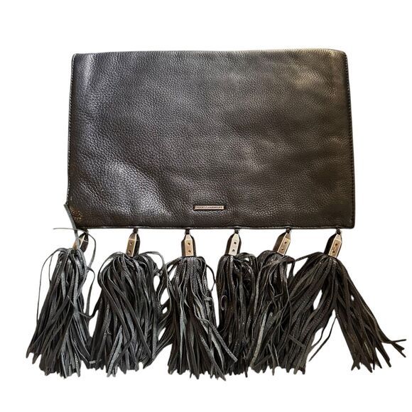 REBECCA MINKOFF‎ Kinga Leather Tassel Clutch Black - Picture 3 of 7